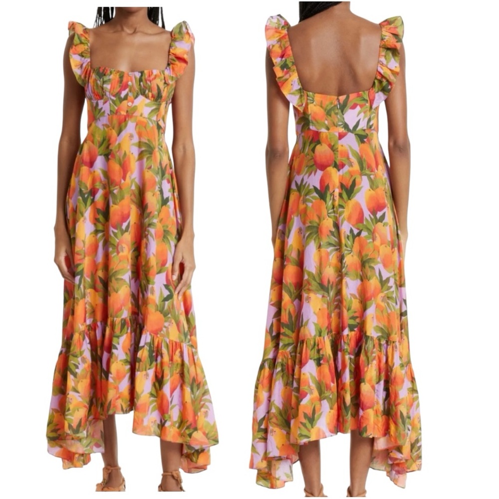NWT Farm Rio Mango Macaws Ruffle Cotton Blend Maxi Dress Size XL